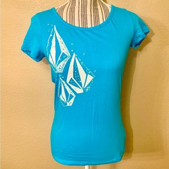 Volcom Tee Medium Teal Turquoise with White Volcom Diamond Design 100% Cotton - Picture 1 of 13